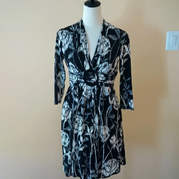 vintage Maggy London black/white belted midi dress (size 6p) - Picture 1 of 11